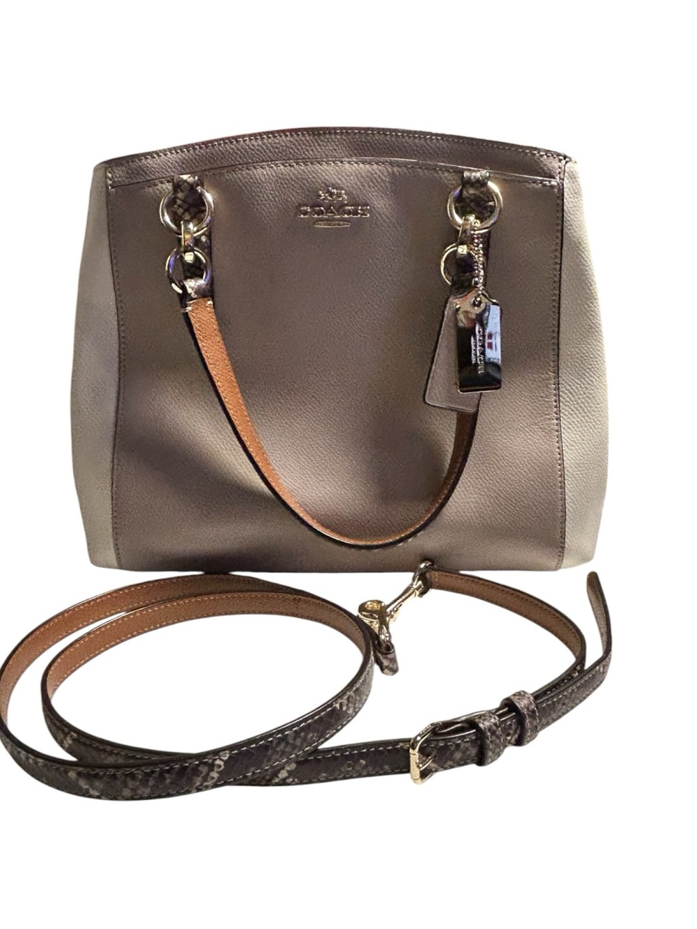 Coach Minetta Taupe Beige Off White Pebbled Leather Crossbody Satchel Bag NWOT